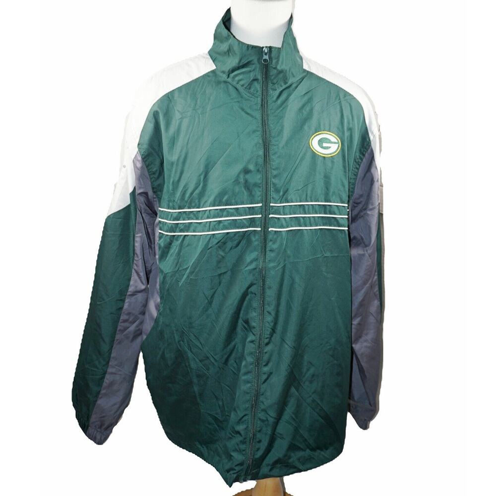 Vintage Green Bay Packers NFL Football - Windbreaker Zipper Reebok Jacket XL